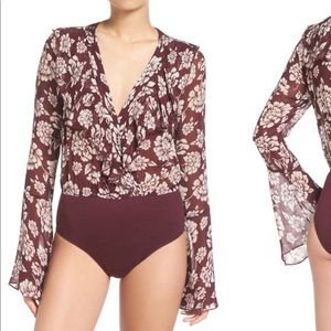 Band of Gypsies bell sleeved, floral body suit